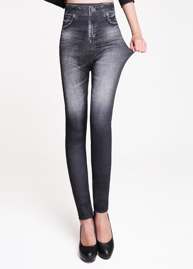 Grey jean leggings for women with skinny fit and stitched front detail