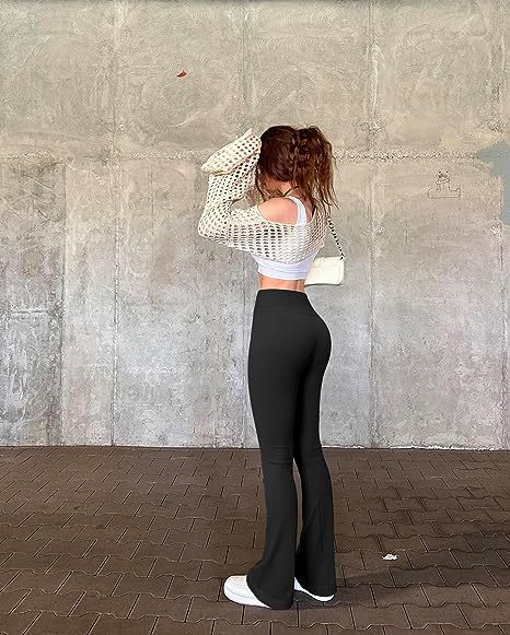Women’s casual yoga pants, black, flared wide-leg silhouette