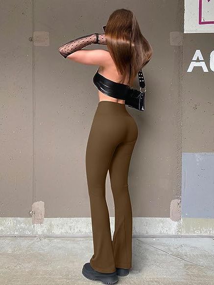 Women’s casual yoga pants, olive brown, flared wide-leg silhouette